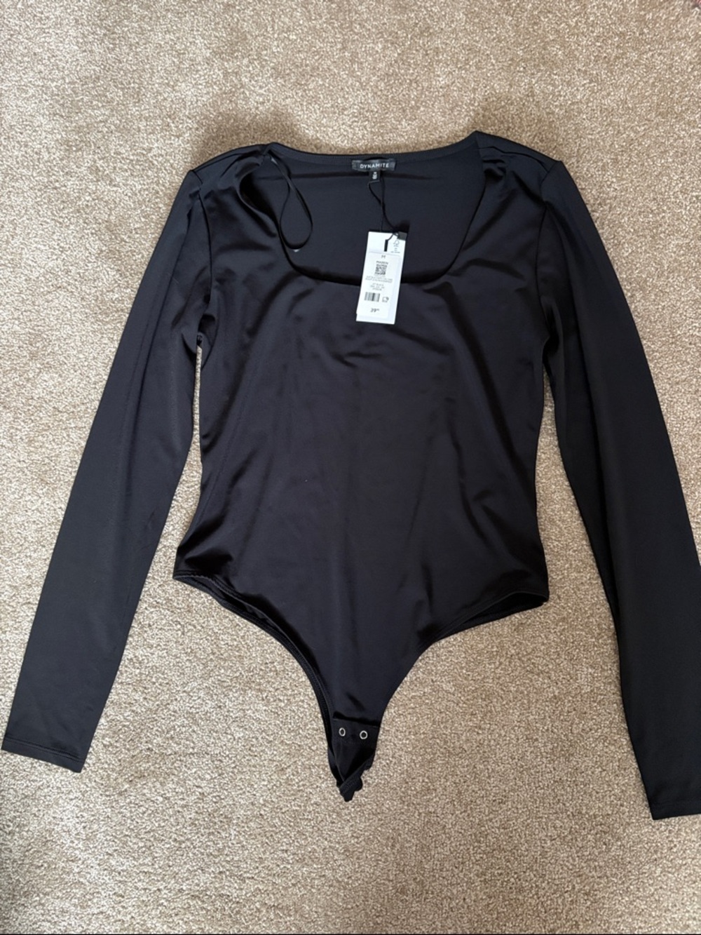 Dynamite Black Long Sleeve Scoop Neck Bodysuit